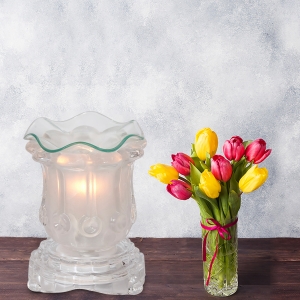 Fog Tulip Light Dimming Oil Warmer Next to Flowers